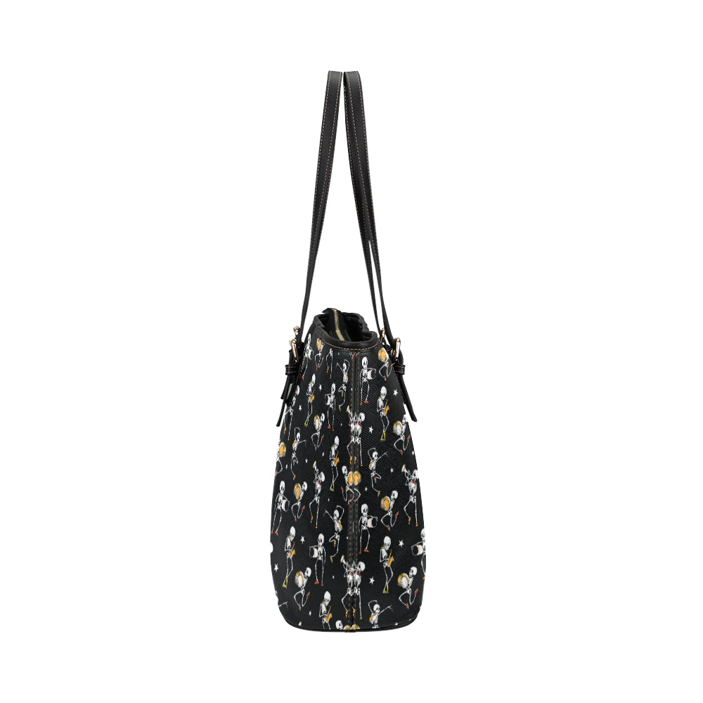 Skeleton Dance Print Leather Tote Bag
