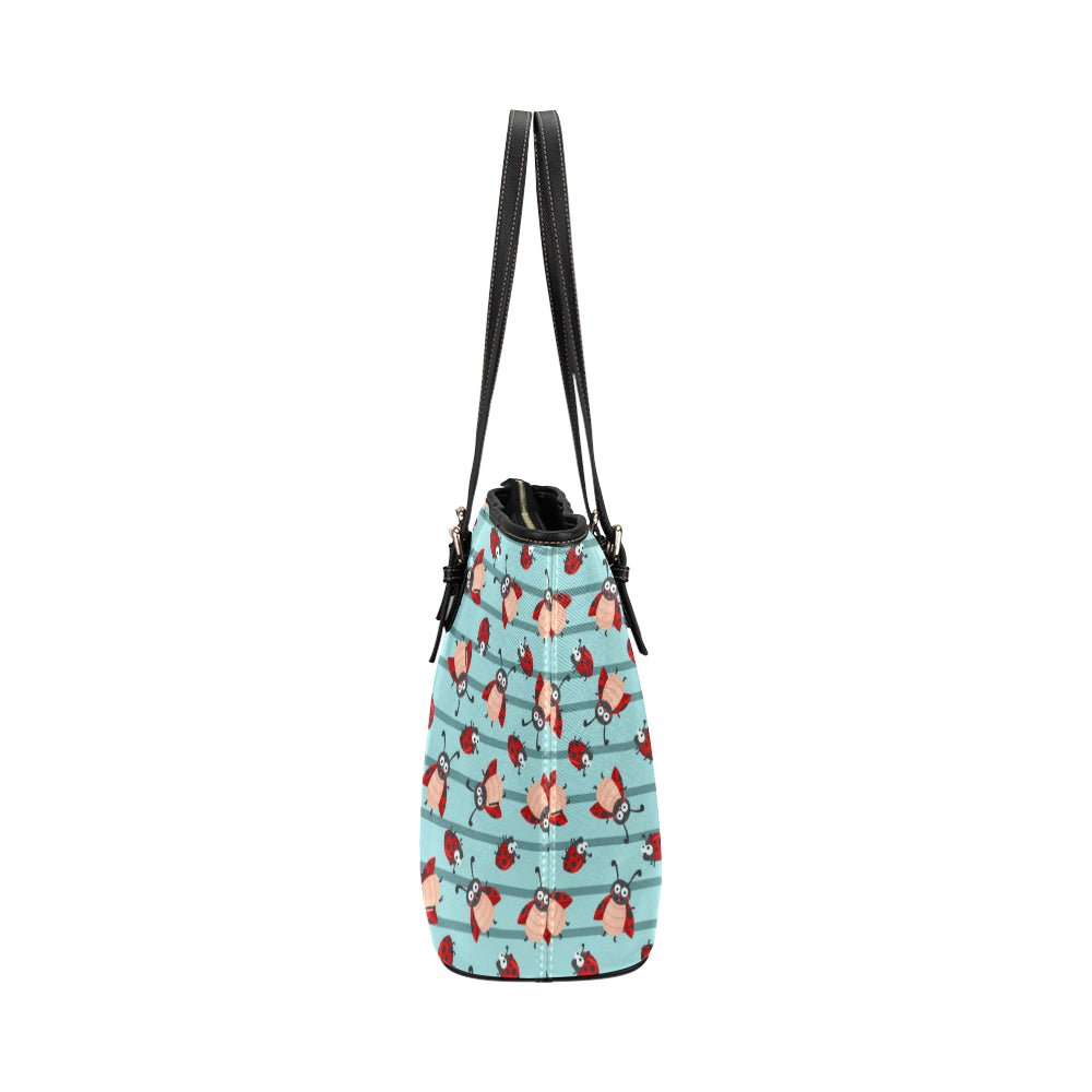 Ladybug Happy Print Pattern Leather Tote Bag