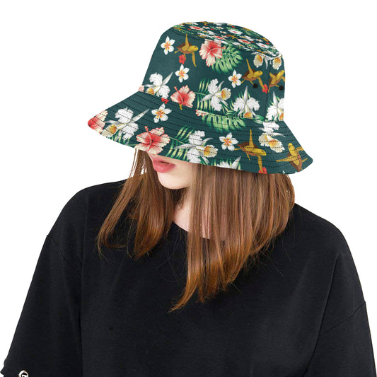 Hawaiian Flower Design with SeaTurtle Print Unisex Bucket Hat