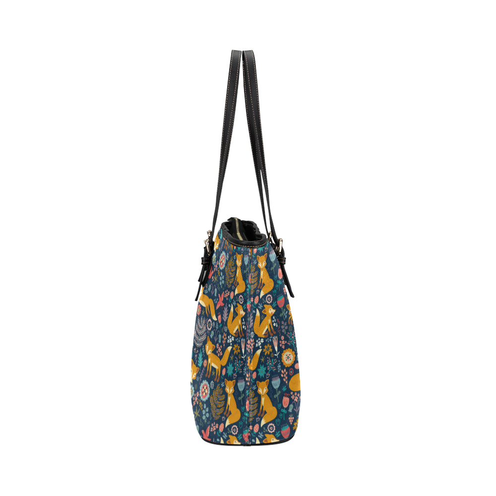 Fox Cute Jungle Print Pattern Leather Tote Bag