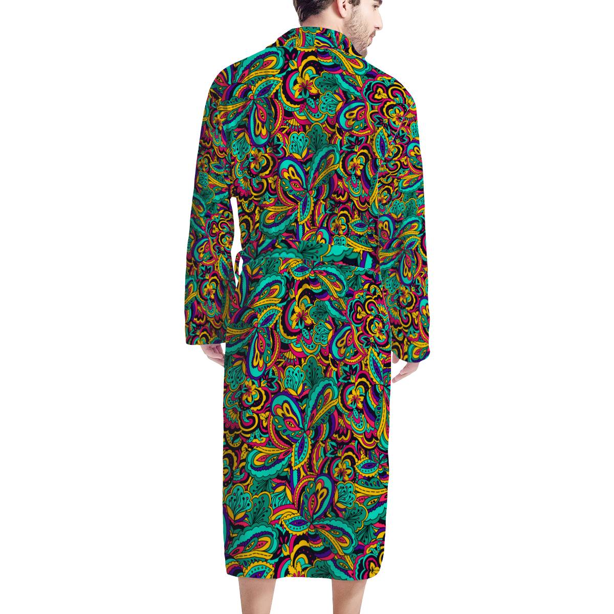 Psychedelic Trippy Floral Design Men Bathrobe
