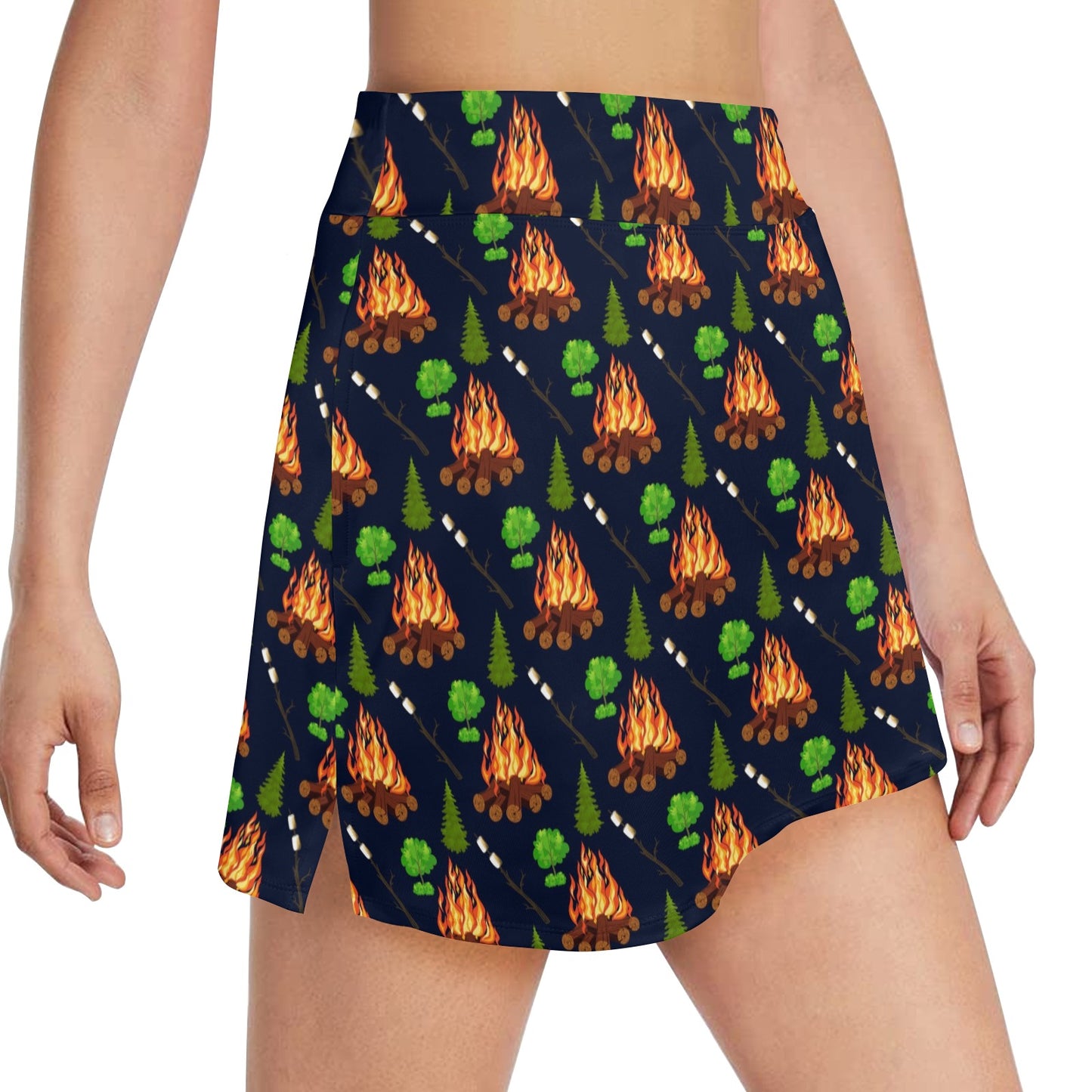 Camfire marshmallow Camping Design Print Women's Golf Skirt with Pocket