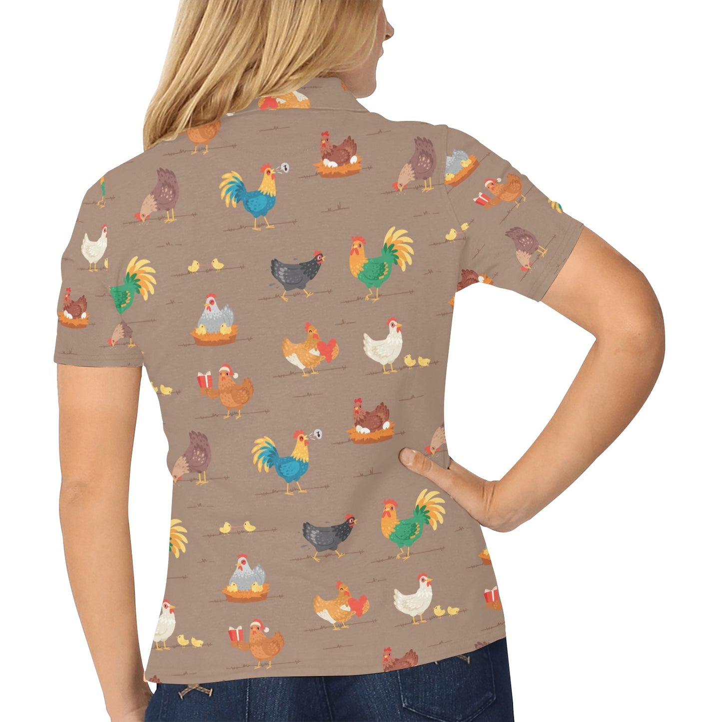 Chicken Happy Print Pattern Women's Polo Shirt