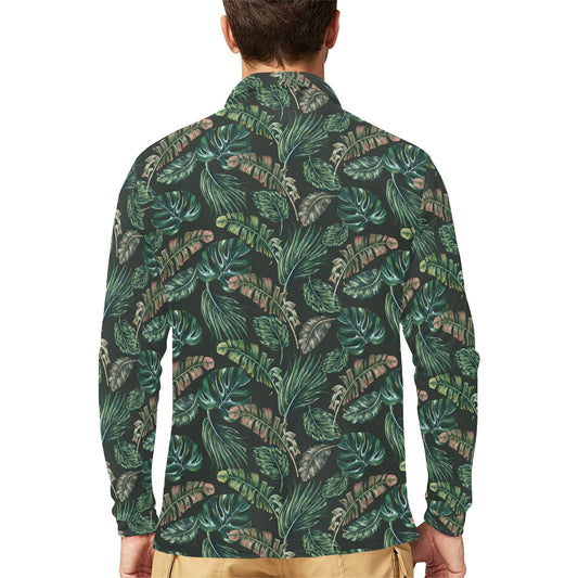 Banana Leaf Pattern Print Design 05 Long Sleeve Polo Shirt For Men's