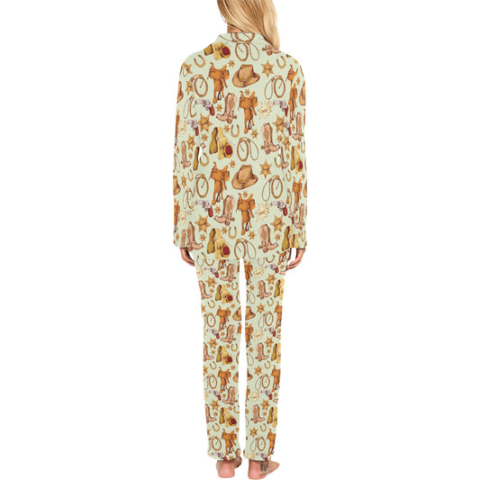 Western Cowboy Design Pattern Women's Long Pajama Set