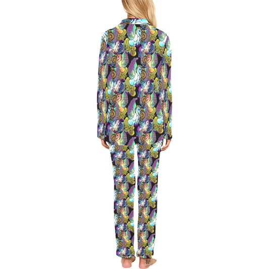 Unicorn With Wings Print Pattern Women's Long Pajama Set