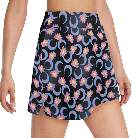 Lotus with Moon Pink Print Themed 17" Golf & Pickleball Skort with Pockets