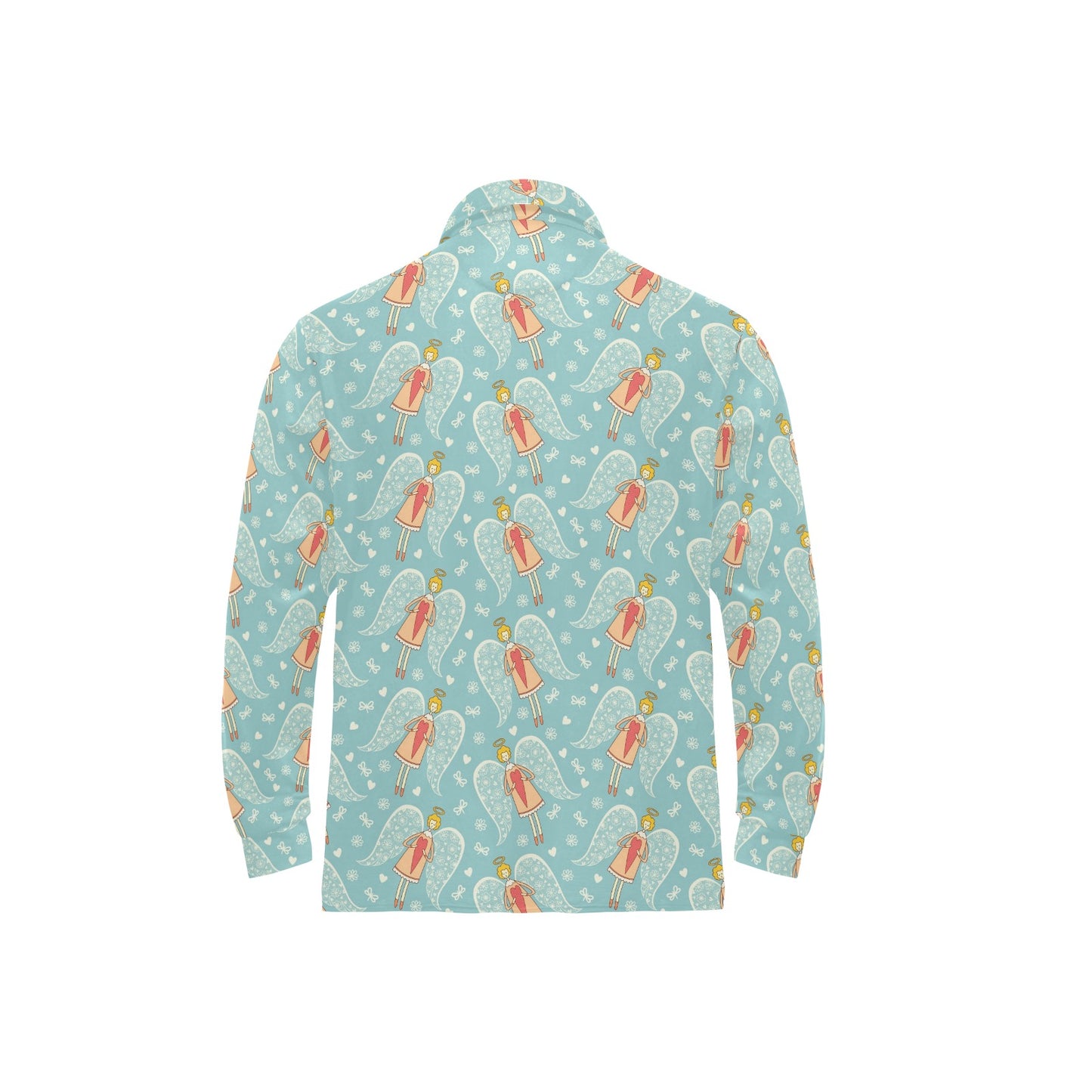 Angel Pattern Print Design 01 Long Sleeve Polo Shirt For Men's