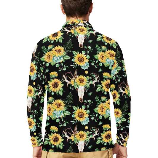 Sunflower Pattern Print Design SF08 Long Sleeve Polo Shirt For Men's