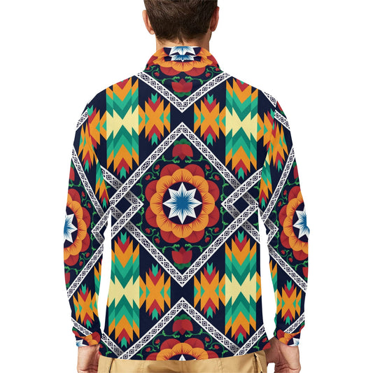 African Kente Long Sleeve Polo Shirt For Men's