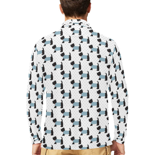 Scottish Terriers Print Design LKS3012 Long Sleeve Polo Shirt For Men's