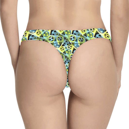 Soccer Ball Themed Print Design Women's Thongs