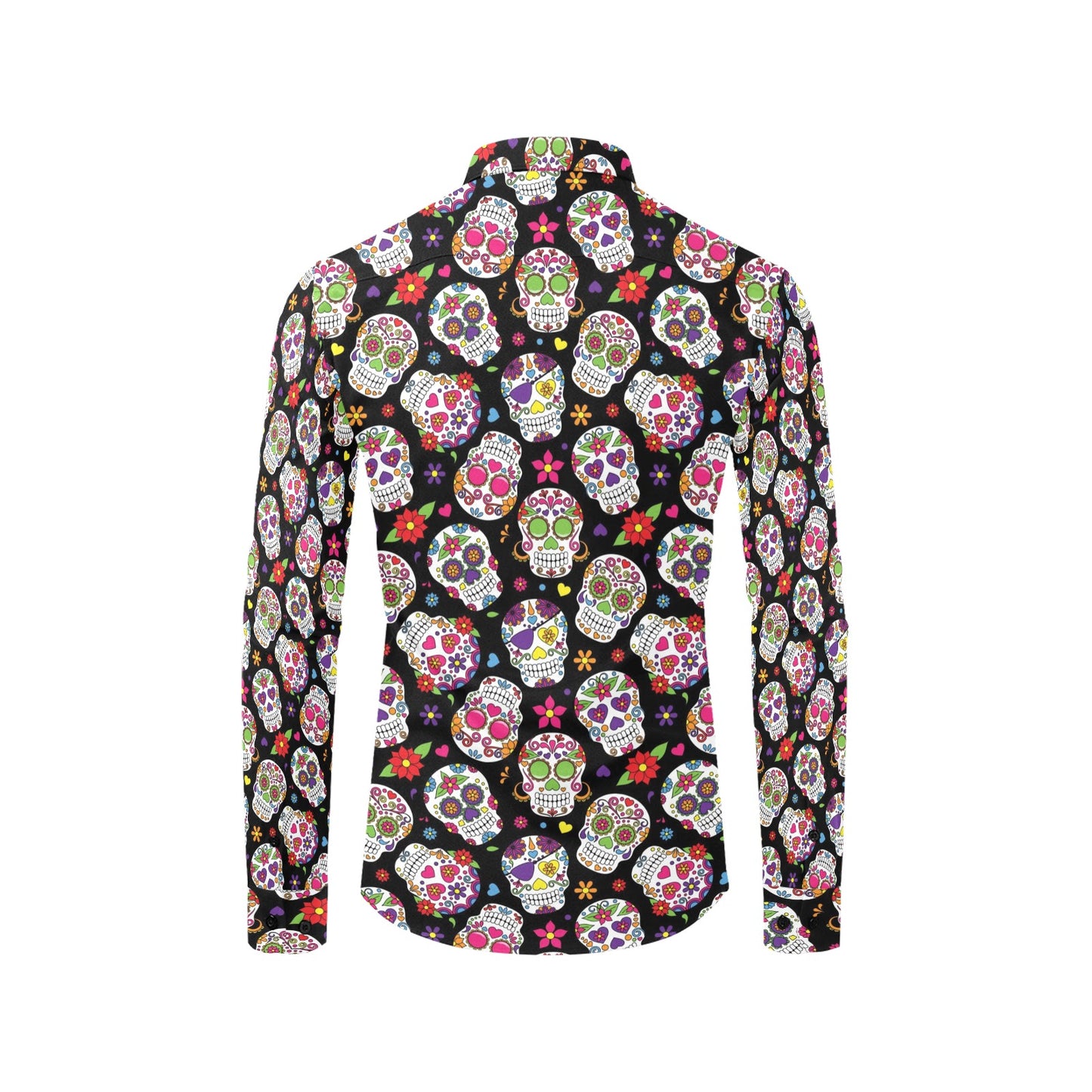 Sugar Skull Print Design LKS302 Men's Long Sleeve Dress Shirt