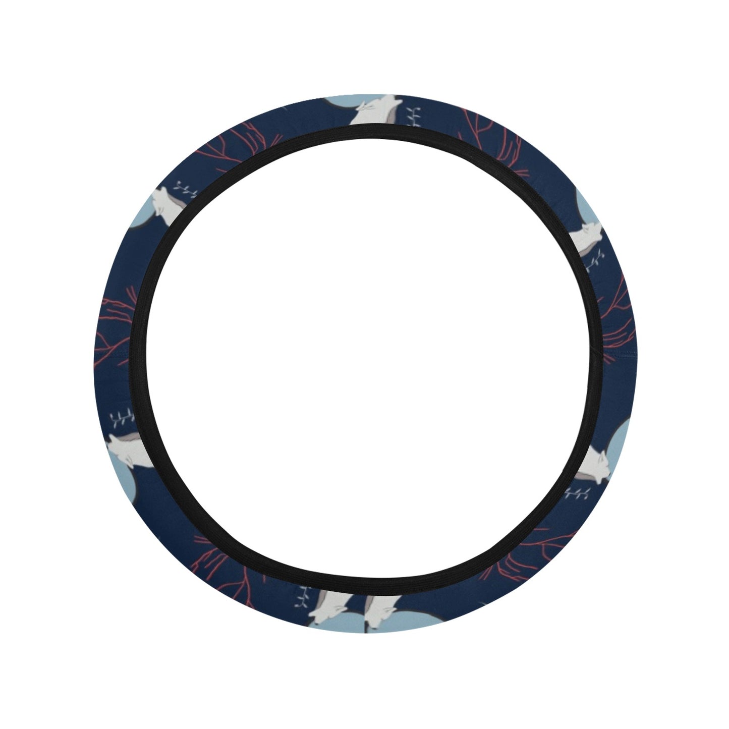 Wolf Moon Print Design LKS304 Steering Wheel Cover with Elastic Edge