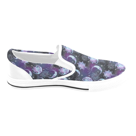 Sun Moon Print Design LKS303 White Slip Ons Canvas Women's Shoes