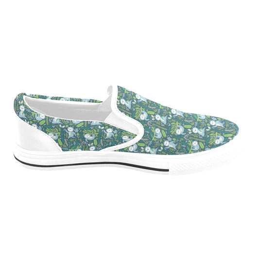 Sloth Print Design LKS304 White Slip Ons Canvas Women's Shoes