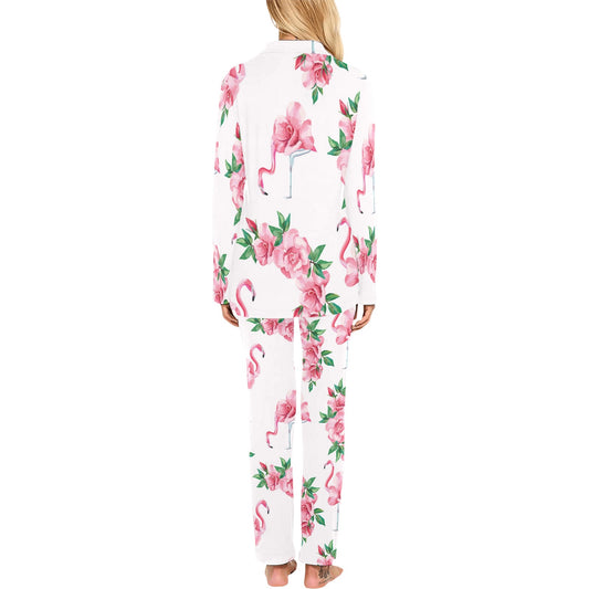 Flamingo Rose Pattern Women's Long Pajama Set