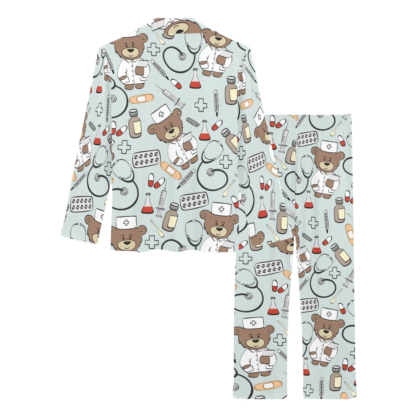 Nurse Bear Pattern Print Design A01 Women's Long Pajama Set