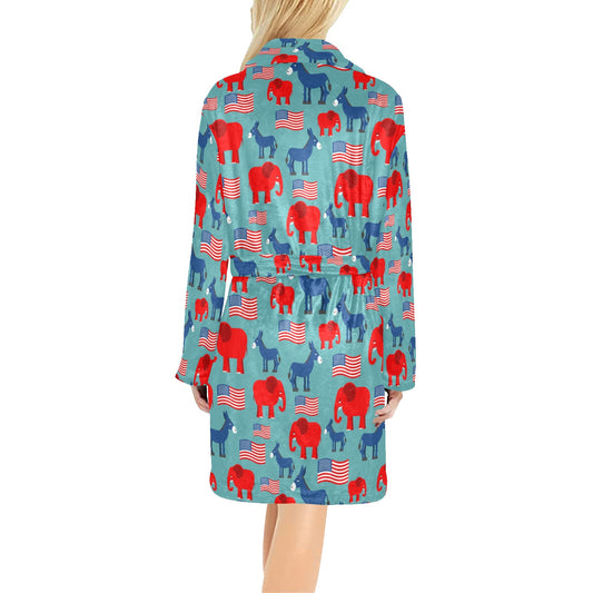 Donkey Red Elephant Pattern Print Design 03 Women's Fleece Robe
