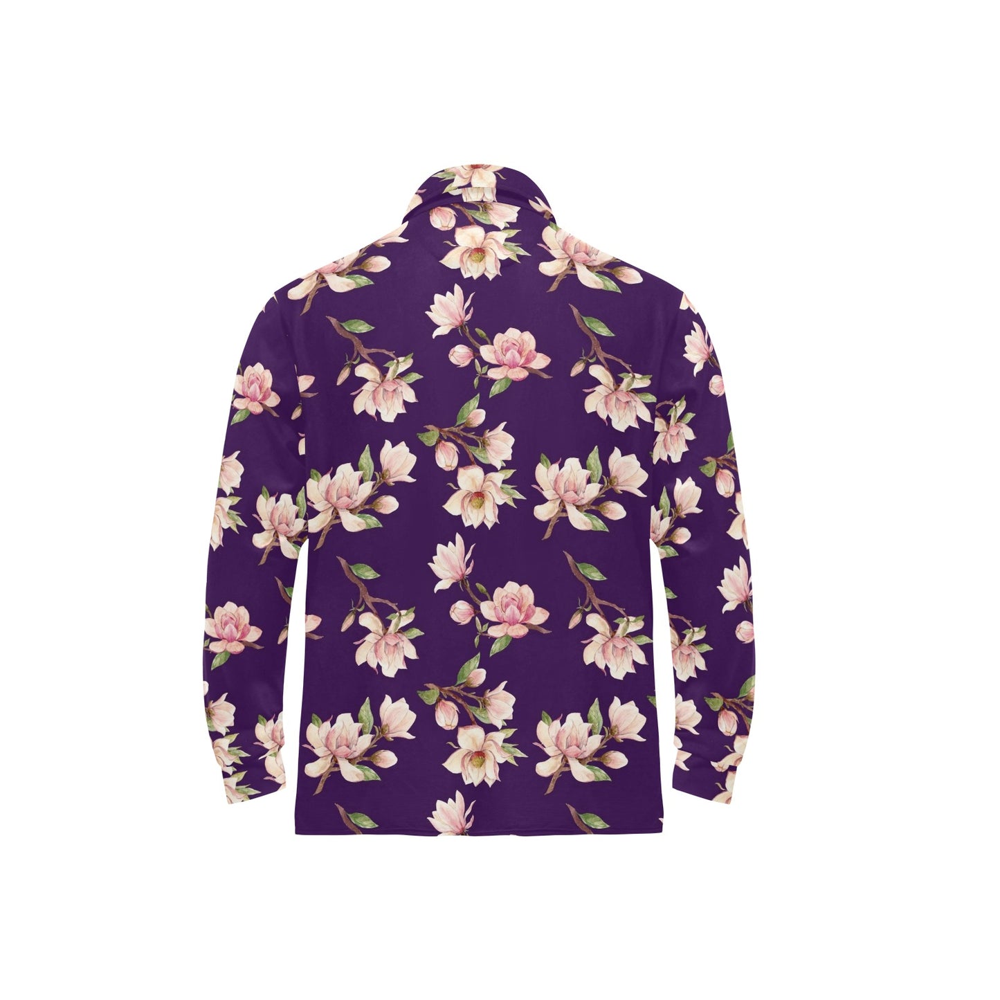 Magnolia Pattern Print Design MAG02 Long Sleeve Polo Shirt For Men's