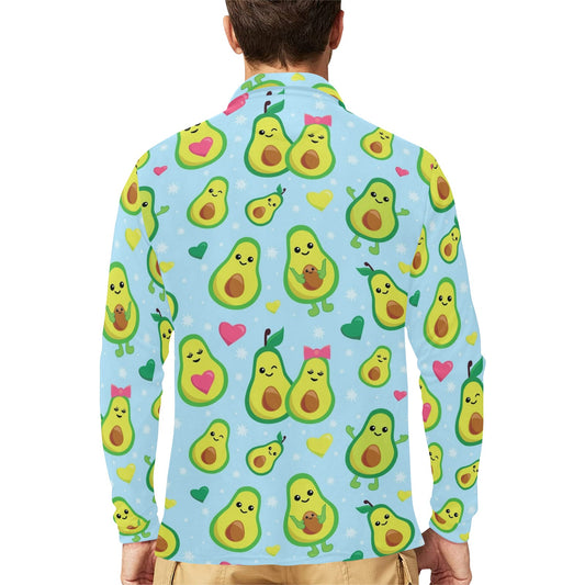 Avocado Pattern Print Design AC09 Long Sleeve Polo Shirt For Men's