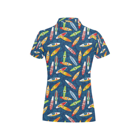 Surfboard Pattern Print Women's Polo Shirt