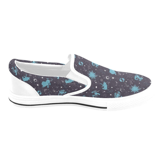 Zodiac Print Design LKS303 White Slip Ons Canvas Women's Shoes