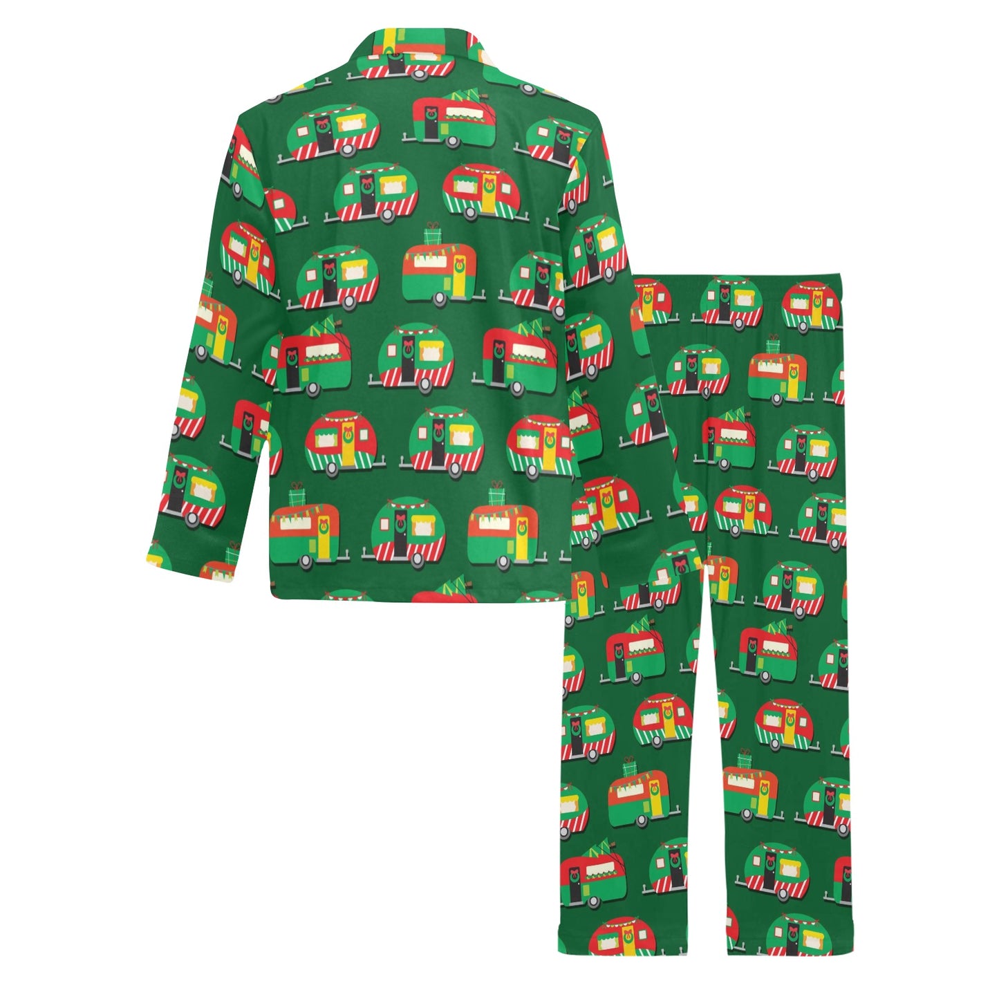 Camper Camping Christmas Themed Print Men's Long Pajama Set