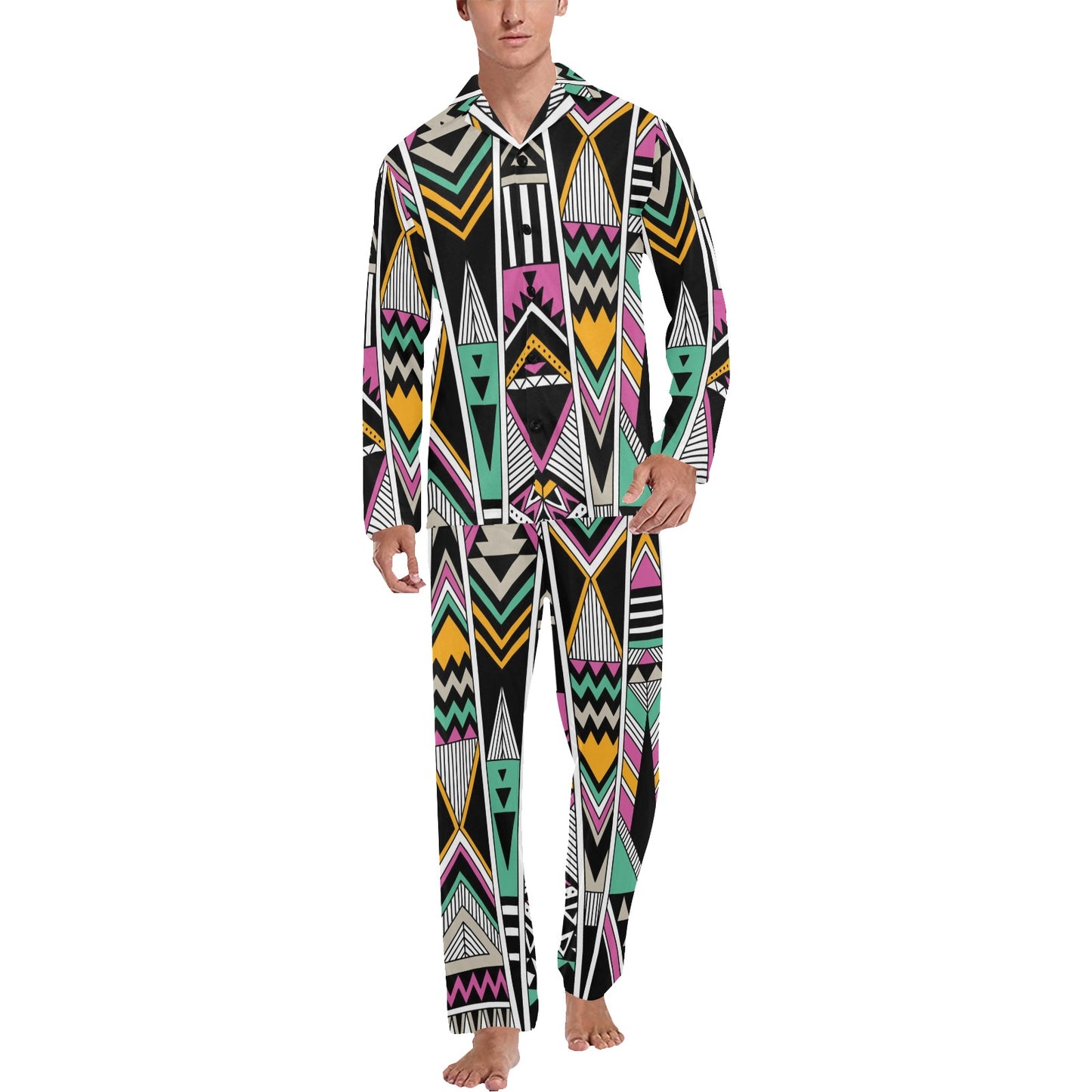 Tribal Aztec Triangle Men's Long Pajama Set