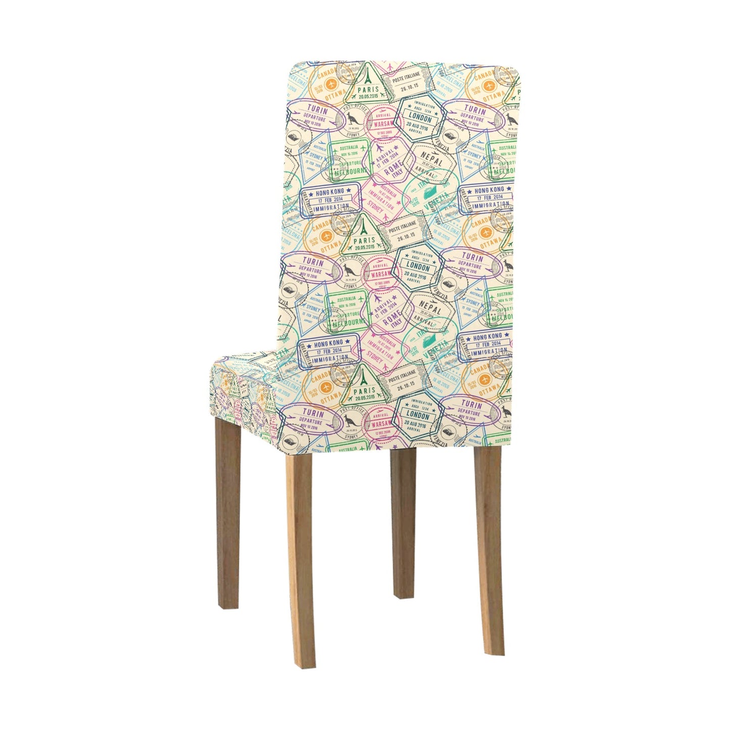 Travel Stamp Print Design LKS303 Dining Chair Slipcover