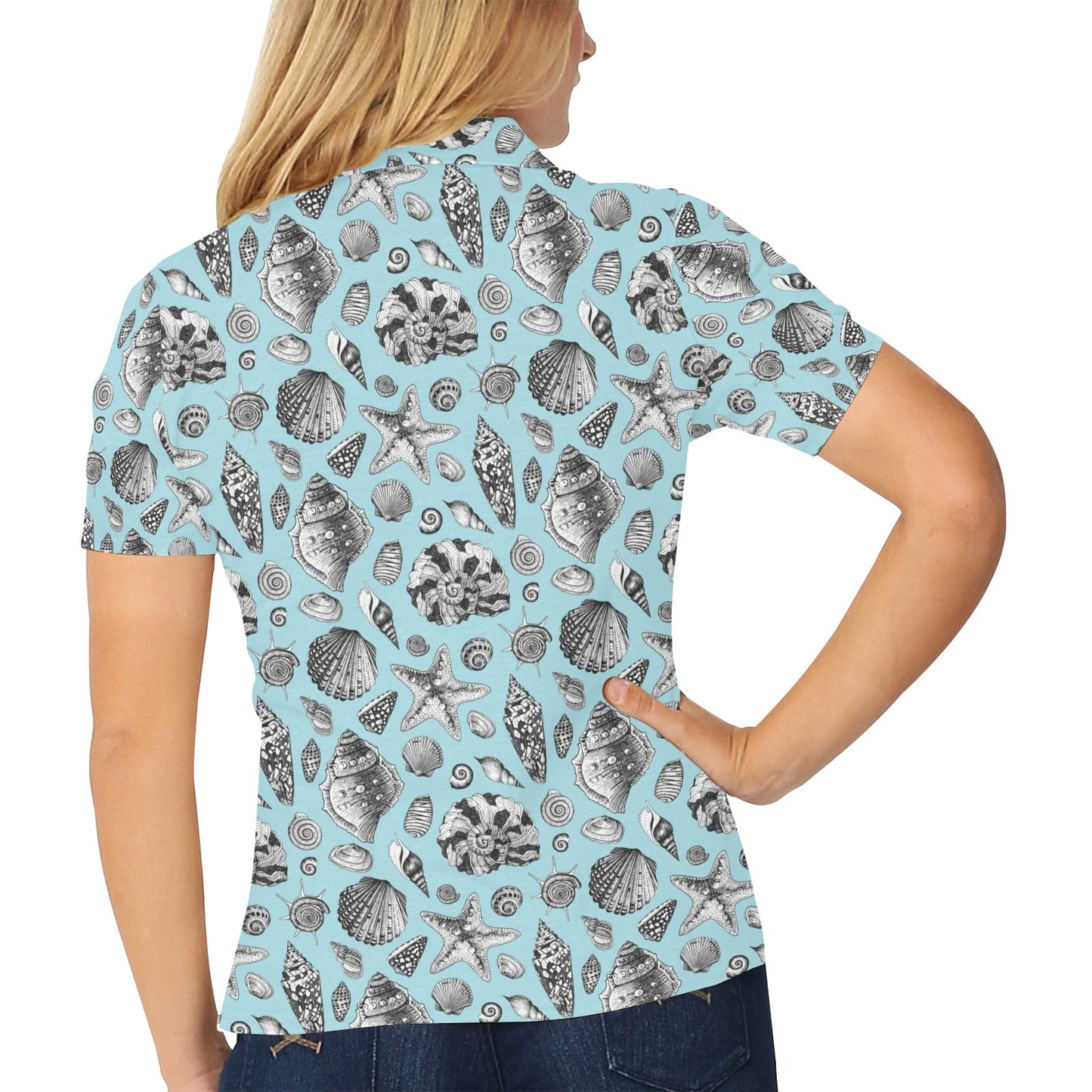 Seashell Beach Print Design LKS302 Women's Polo Shirt