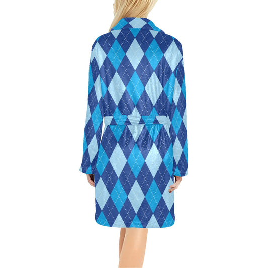 Argyle Blue Pattern Print Design 02 Women's Fleece Robe
