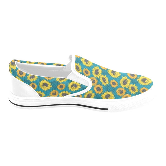 Sunflower Print Design LKS301 White Slip Ons Canvas Women's Shoes