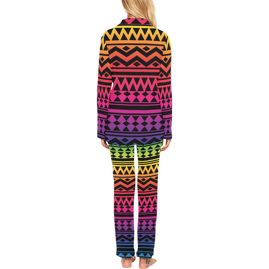 Rainbow Tribal Pattern Print Design A02 Women's Long Pajama Set