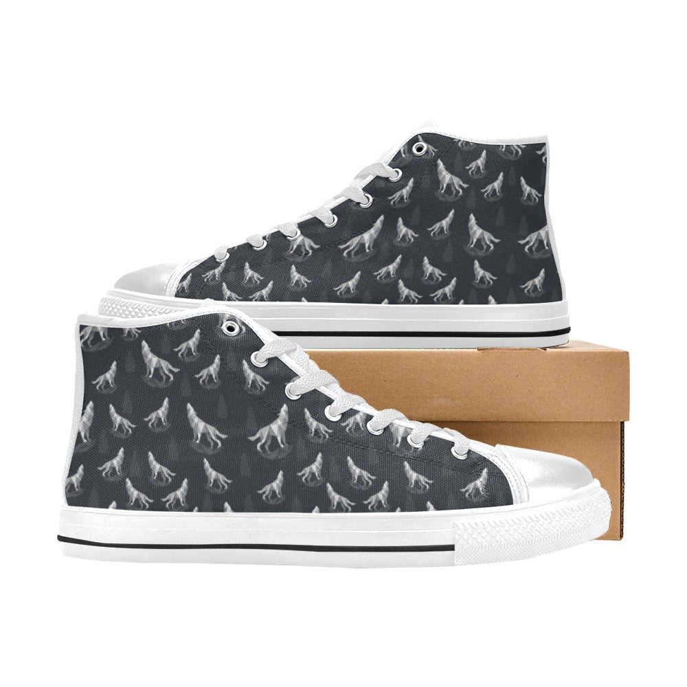 Wolf Print Design LKS303 Men's High Top Canvas Shoes