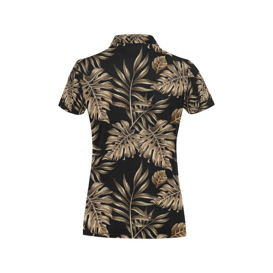 Brown Tropical Palm Leaves Women's Polo Shirt
