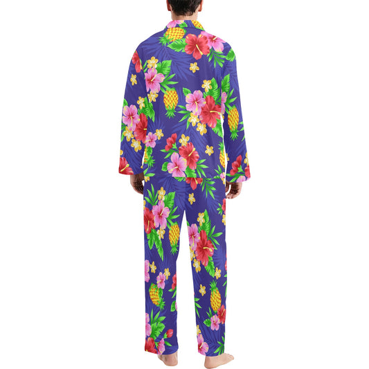 Hawaiian Themed Pattern Print Design H05 Men's Long Pajama Set