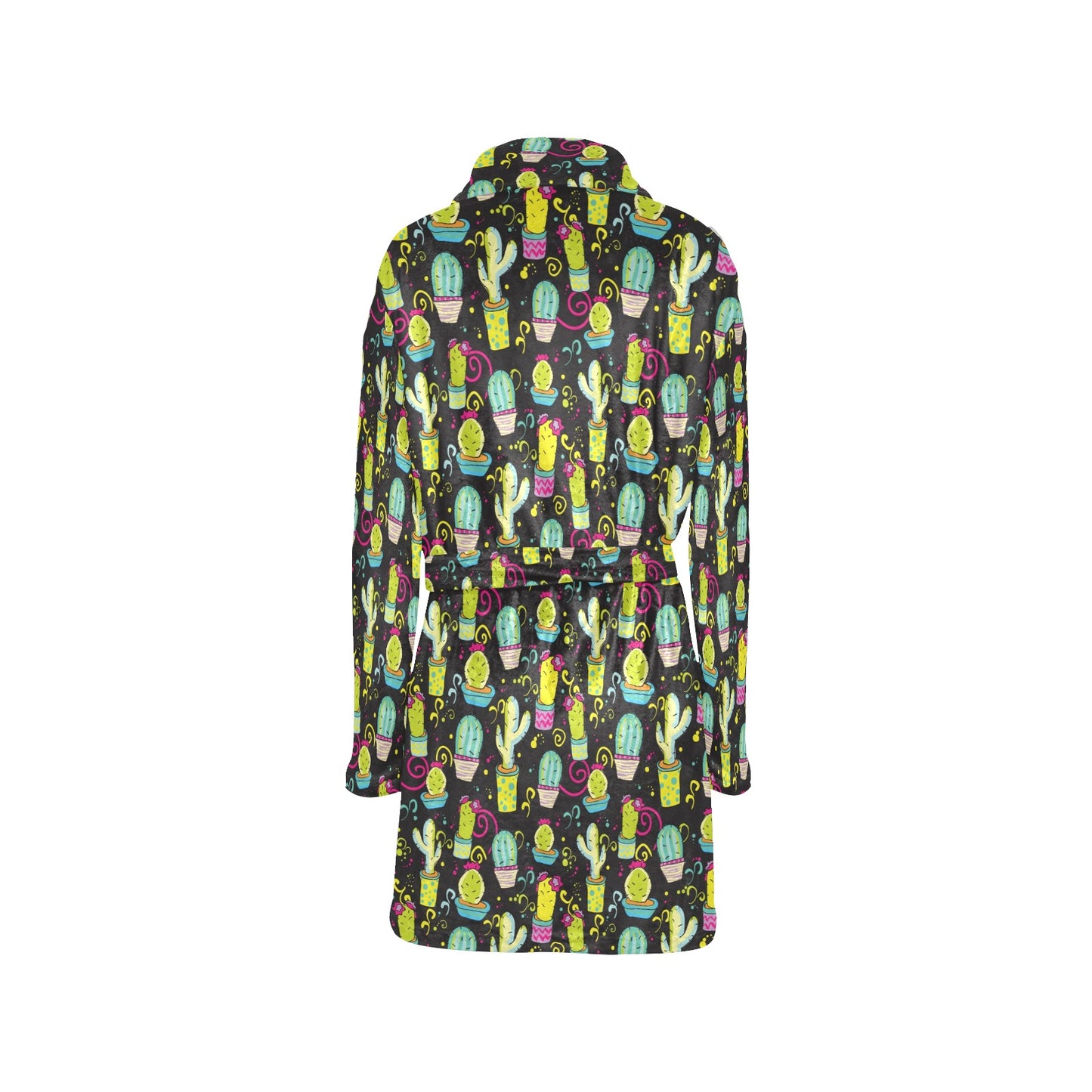 Cactus Neon Style Print Pattern Women's Fleece Robe
