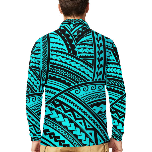 Polynesian Tribal Long Sleeve Polo Shirt For Men's