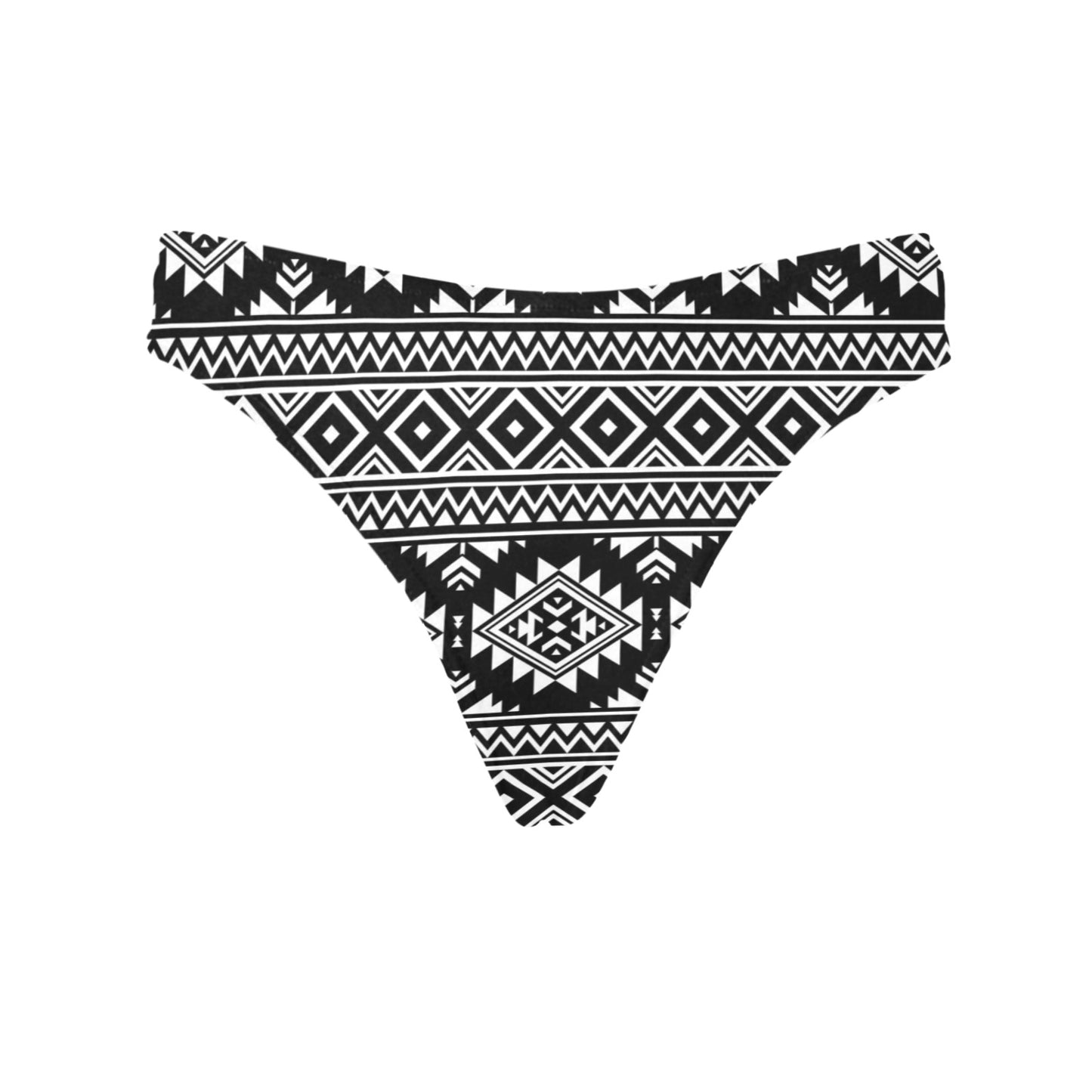 Aztec Black White Print Pattern Women's Thongs