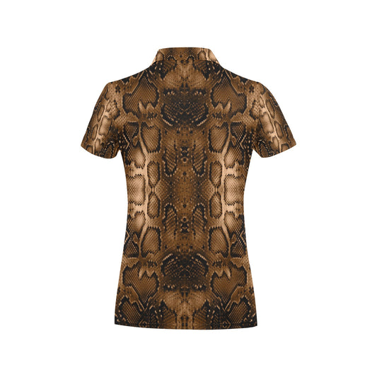 Snake Skin Brown Print Women's Polo Shirt