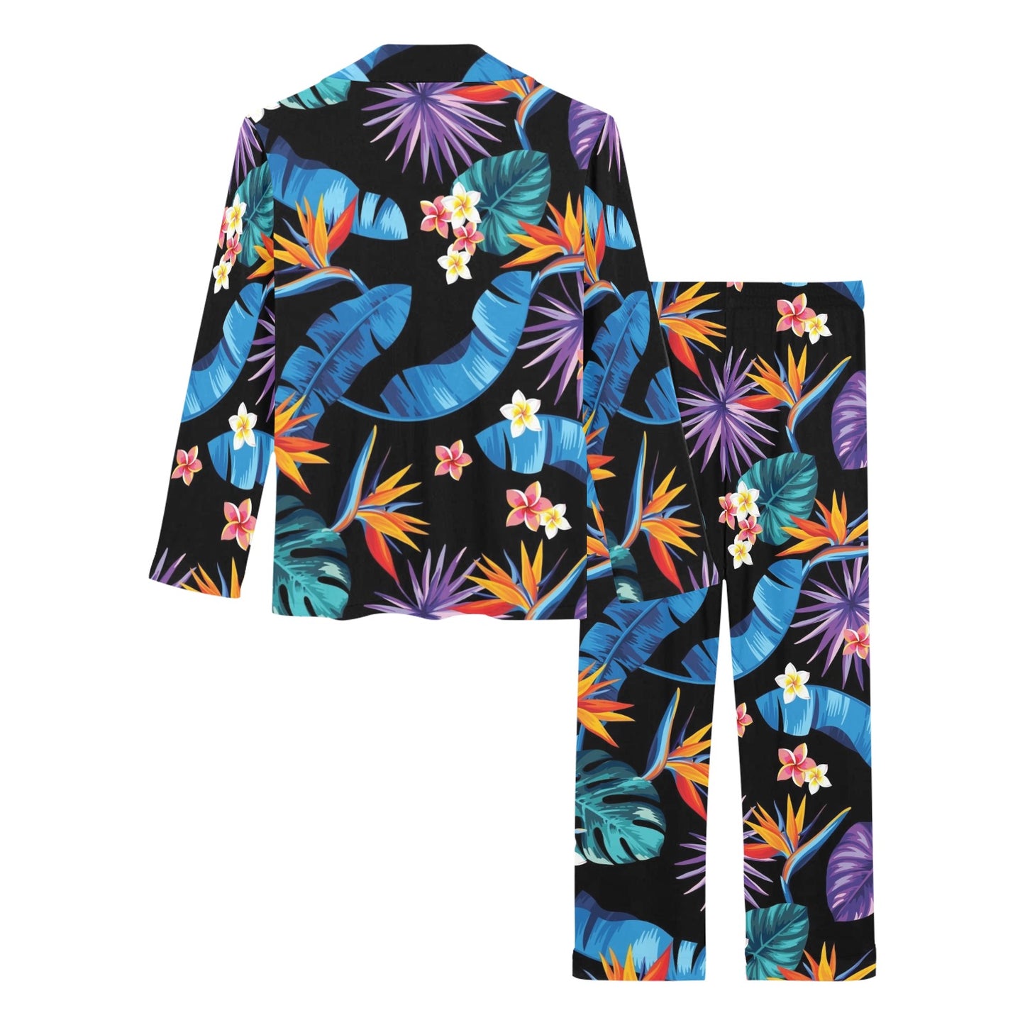 Tropical Flower Pattern Print Design TF018 Women's Long Pajama Set