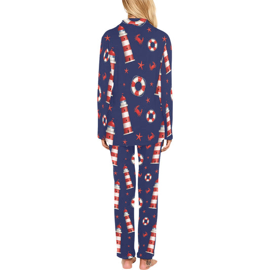 Nautical Pattern Print Design A03 Women's Long Pajama Set