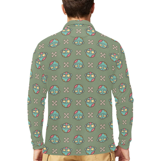 Zombie Print Design LKS301 Long Sleeve Polo Shirt For Men's