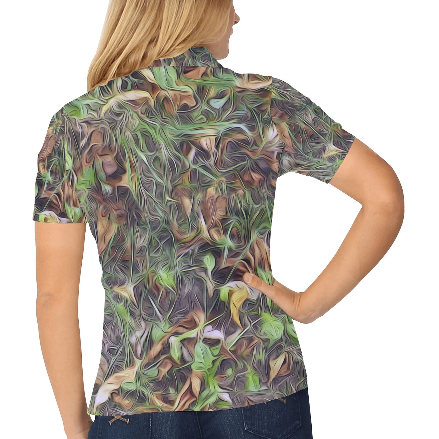 Camouflage Realistic Tree Print Women's Polo Shirt