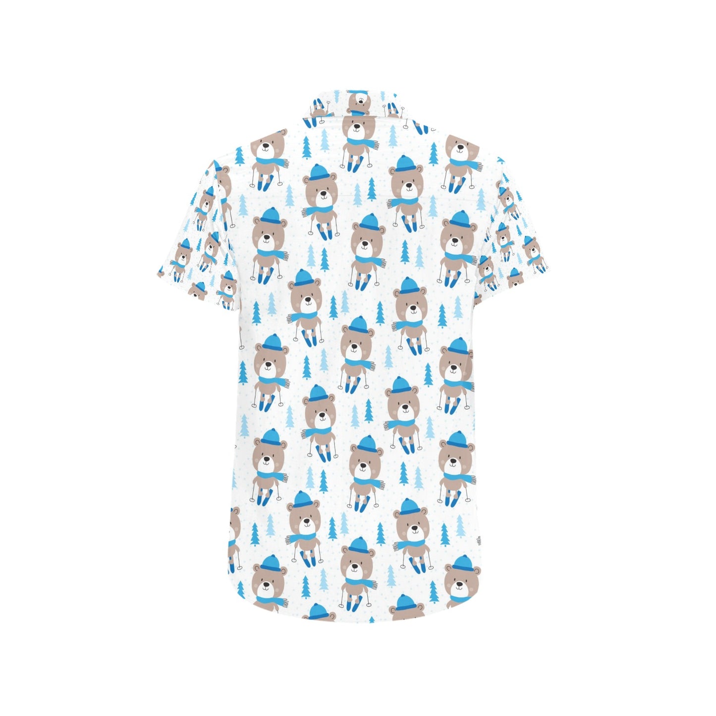 Ski Print Design LKS306 Men Short Sleeve Button Up Shirt