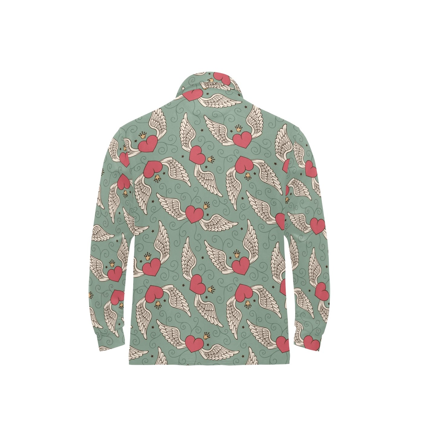 Angel Wings Heart Design Themed Print Long Sleeve Polo Shirt For Men's