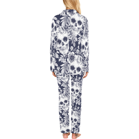 Skull Floral Beautiful Women's Long Pajama Set