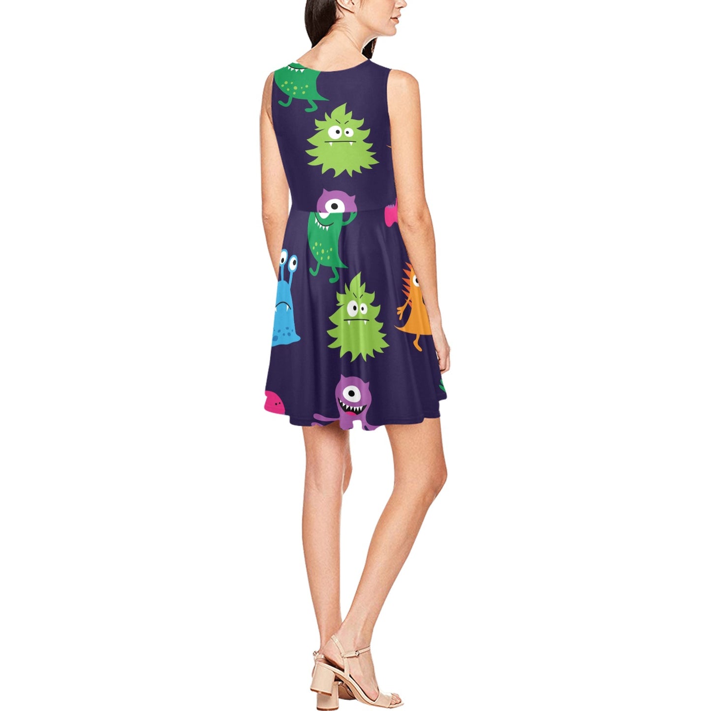 Monster Cartoon Pattern Print Design 02 Sleeveless Dress