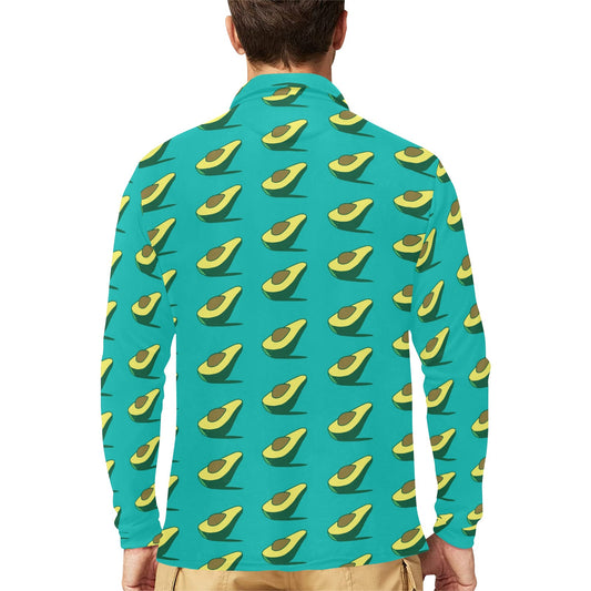 Avocado Pattern Print Design 03 Long Sleeve Polo Shirt For Men's
